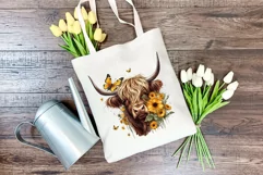 Highland Cow with Sunflowers Watercolor PNG for Sublimation Product Image 4
