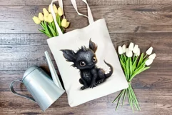 Cute Black Baby Dragon Clipart PNG for Sublimation Product Image 4