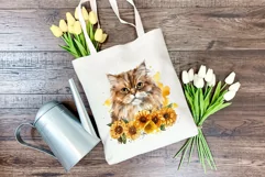 Persian Cat and Sunflowers Watercolor PNG for Sublimation Product Image 3