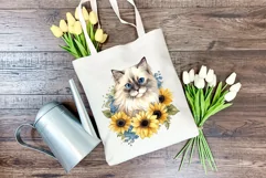 Ragdoll Cat and Sunflowers Watercolor PNG for Sublimation Product Image 3