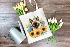 Siamese Cat and Sunflowers Watercolor PNG for Sublimation Product Image 3