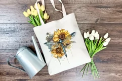 Watercolor Dragonfly and Sunflowers PNG for Sublimation Product Image 4