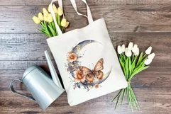 Moon Butterfly and Flowers Watercolor PNG for Sublimation Product Image 4