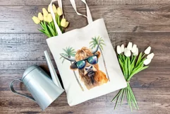 Summer Vibes Highland Cow Watercolor PNG for Sublimation Product Image 3