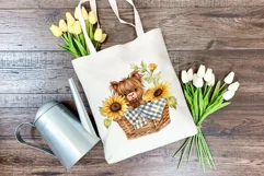 Cute Baby Highland Cow and Sunflowers Watercolor Sublimation Product Image 3