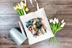 Patriotic Pug Dog Breed Watercolor Clip Art, PNG Sublimation Product Image 4