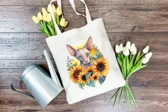 Sphynx Cat and Sunflowers Watercolor PNG for Sublimation Product Image 3