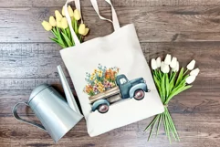 Vintage Truck and Spring Flowers Watercolor PNG Sublimation Product Image 4