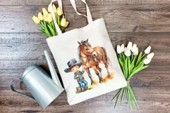 Little Cowboy and His Horse Watercolor PNG for Sublimation Product Image 3