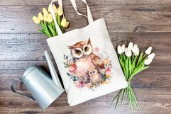 Mother and Baby Owl Watercolor Clipart - Sublimation PNG Product Image 4