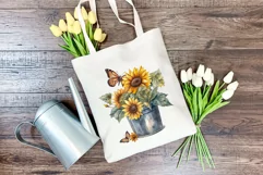 Sunflowers in Bucket Watercolor PNG for Sublimation Product Image 3