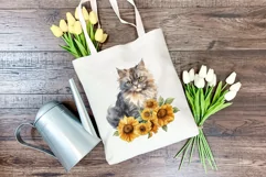 Persian Cat and Sunflowers Watercolor PNG for Sublimation Product Image 3
