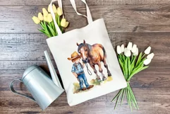 Little Cowboy and His Horse Watercolor PNG for Sublimation Product Image 3