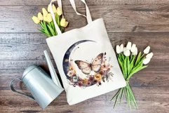 Moon Butterfly and Flowers Watercolor PNG for Sublimation Product Image 4