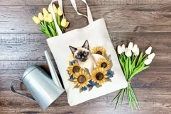Siamese Cat and Sunflowers Watercolor PNG for Sublimation Product Image 3