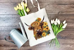 Highland Cow with Sunflowers Watercolor PNG for Sublimation Product Image 4
