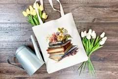 Vintage Books and Flowers Watercolor PNG for Sublimation Product Image 4