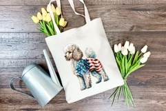 Patriotic Poodle Dog Watercolor Clip Art, PNG Sublimation Product Image 4