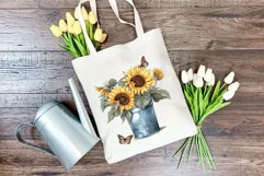 Sunflowers in Bucket Watercolor PNG for Sublimation Product Image 3