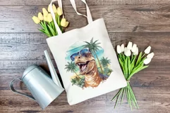 Summer Vibes T-Rex/Tyrannosaurus Watercolor PNG Sublimation Product Image 3