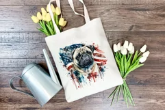 Patriotic Pug Dog Breed Watercolor Clip Art, PNG Sublimation Product Image 4