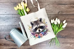 Cute Raccoon with Flowers Watercolor PNG for Sublimation Product Image 4