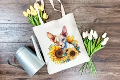 Sphynx Cat and Sunflowers Watercolor PNG for Sublimation Product Image 3