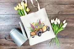 Vintage Truck and Spring Flowers Watercolor PNG Sublimation Product Image 4