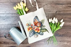 Watercolor Butterflies with Tropical Flowers PNG Sublimation Product Image 4
