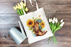 Watercolor Western Boots and Sunflowers PNG for Sublimation Product Image 4