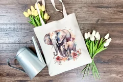 Watercolor Mother and Baby Elephant PNG for Sublimation Product Image 4