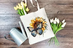 Watercolor Butterfly and Sunflowers PNG for Sublimation Product Image 4