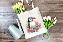 Cute Penguin and Flowers Watercolor PNG for Sublimation Product Image 4