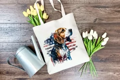 Patriotic Beagle Dog Watercolor Clip Art, PNG Sublimation Product Image 4