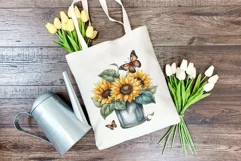 Sunflowers in Bucket Watercolor PNG for Sublimation Product Image 3