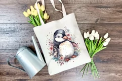 Cute Penguin and Flowers Watercolor PNG for Sublimation Product Image 4