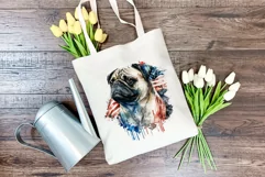 Patriotic Pug Dog Breed Watercolor Clip Art, PNG Sublimation Product Image 4