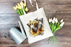 Watercolor Butterfly and Sunflowers PNG for Sublimation Product Image 4