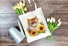Persian Cat and Sunflowers Watercolor PNG for Sublimation Product Image 3