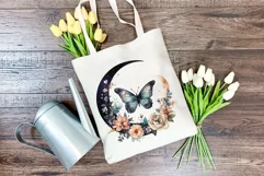 Moon Butterfly and Flowers Watercolor PNG for Sublimation Product Image 4