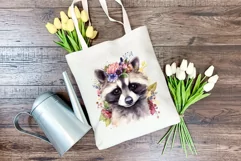 Cute Raccoon with Flowers Watercolor PNG for Sublimation Product Image 4