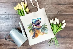Summer Vibes T-Rex/Tyrannosaurus Watercolor PNG Sublimation Product Image 3