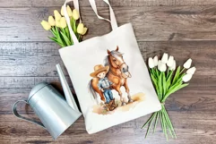 Little Cowboy and His Horse Watercolor PNG for Sublimation Product Image 3