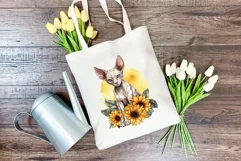 Sphynx Cat and Sunflowers Watercolor PNG for Sublimation Product Image 3
