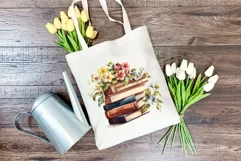 Vintage Books and Flowers Watercolor PNG for Sublimation Product Image 4