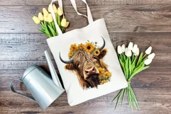 Highland Cow with Sunflowers Watercolor PNG for Sublimation Product Image 4