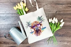 Summer Vibes Highland Cow Watercolor PNG for Sublimation Product Image 3