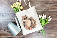 Mother and Baby Owl Watercolor Clipart - Sublimation PNG Product Image 4