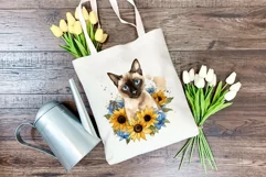 Siamese Cat and Sunflowers Watercolor PNG for Sublimation Product Image 3