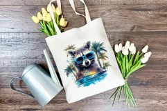Summer Vibes Raccoon Watercolor PNG for Sublimation Product Image 3